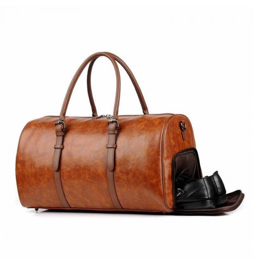 Leather Gym Bag With Shoe Compartment