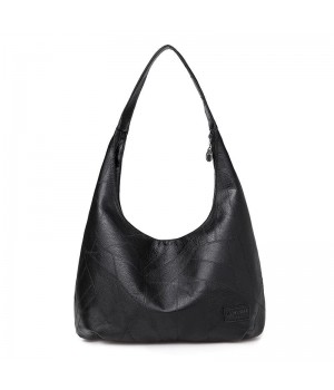 Black Leather Hobo Shoulder Bag ERIN